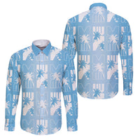 Bula Fiji Family Matching Summer Maxi Dress and Hawaiian Shirt Blue Makare Masi Tapa Pattern LT05 Dad's Shirt - Long Sleeve Blue - Polynesian Pride