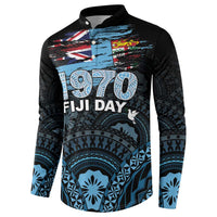 Personalised Happy Fiji Day 1970 Button Sweatshirt Flag Grunge Style LT05 - Polynesian Pride
