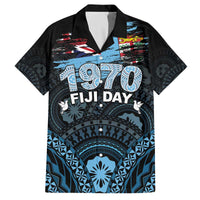 Personalised Happy Fiji Day 1970 Family Matching Off The Shoulder Long Sleeve Dress and Hawaiian Shirt Flag Grunge Style