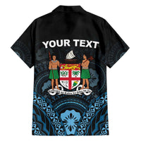 Personalised Happy Fiji Day 1970 Family Matching Off The Shoulder Long Sleeve Dress and Hawaiian Shirt Flag Grunge Style