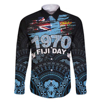 Personalised Happy Fiji Day 1970 Family Matching Off Shoulder Maxi Dress and Hawaiian Shirt Flag Grunge Style