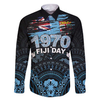 Personalised Happy Fiji Day 1970 Family Matching Puletasi and Hawaiian Shirt Flag Grunge Style