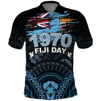 Personalised Happy Fiji Day 1970 Polo Shirt Flag Grunge Style LT05 Black - Polynesian Pride