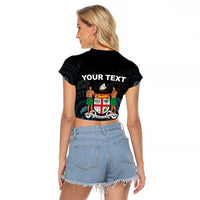 Personalised Happy Fiji Day 1970 Raglan Cropped T Shirt Flag Grunge Style LT05 - Polynesian Pride