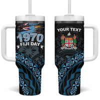 Personalised Happy Fiji Day 1970 Tumbler With Handle Flag Grunge Style LT05 One Size: 40 oz Black - Polynesian Pride