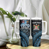 Personalised Happy Fiji Day 1970 Tumbler With Handle Flag Grunge Style LT05 - Polynesian Pride