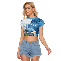 Fiji Day Raglan Cropped T Shirt Proud To Be Fijian LT05 Female Blue - Polynesian Pride