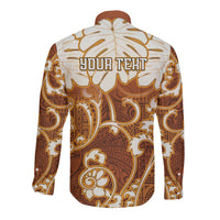 Personalized Fiji Spring Break Long Sleeve Button Shirt Fijian Tapa Pattern Brown LT05 - Polynesian Pride