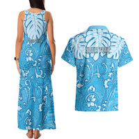 Personalized Fiji Spring Break Couples Matching Tank Maxi Dress and Hawaiian Shirt Fijian Tapa Pattern Blue LT05 - Polynesian Pride