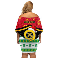Personalized Vanuatu Christmas Off Shoulder Short Dress Santa God Yumi LT05 - Polynesian Pride