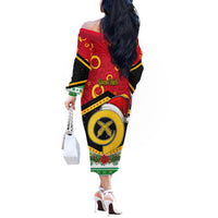 Personalized Vanuatu Christmas Off The Shoulder Long Sleeve Dress Santa God Yumi LT05 - Polynesian Pride