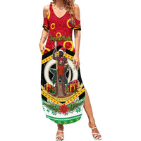 Personalized Vanuatu Christmas Summer Maxi Dress Santa God Yumi LT05 Women Red - Polynesian Pride