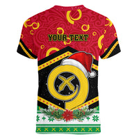 Personalized Vanuatu Christmas Women V Neck T Shirt Santa God Yumi LT05 - Polynesian Pride