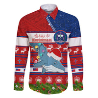 Personalized Samoa Christmas Family Matching Long Sleeve Bodycon Dress and Hawaiian Shirt Santas Whale Manuia Le Kerisimasi LT05 Dad's Shirt - Long Sleeve Red - Polynesian Pride
