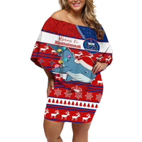 Personalized Samoa Christmas Off Shoulder Short Dress Santas Whale Manuia Le Kerisimasi LT05 Women Red - Polynesian Pride