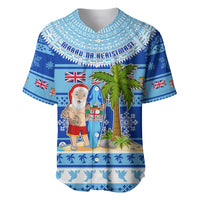 Personalized Fiji Christmas Baseball Jersey Santa Claus Surf Marau Na Kerisimasi LT05 Blue - Polynesian Pride