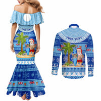 Personalized Fiji Christmas Couples Matching Mermaid Dress and Long Sleeve Button Shirts Santa Claus Surf Marau Na Kerisimasi LT05 - Polynesian Pride