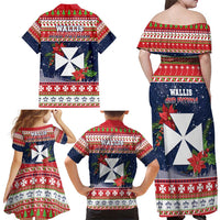 Wallis and Futuna Christmas Family Matching Off Shoulder Maxi Dress and Hawaiian Shirt Poinsettia Joyeux Noel