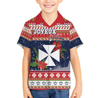 Wallis and Futuna Christmas Family Matching Off Shoulder Short Dress and Hawaiian Shirt Poinsettia Joyeux Noel
