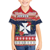 Wallis and Futuna Christmas Kid Hawaiian Shirt Poinsettia Joyeux Noel