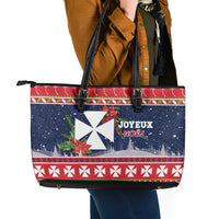 Wallis and Futuna Christmas Leather Tote Bag Poinsettia Joyeux Noel
