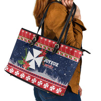 Wallis and Futuna Christmas Leather Tote Bag Poinsettia Joyeux Noel