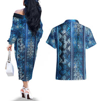 Hawaii Makahiki Turtle Couples Matching Off The Shoulder Long Sleeve Dress and Hawaiian Shirt Galaxy Tapa Pattern - Polynesian Pride