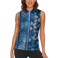 Hawaii Makahiki Turtle Women Sleeveless Polo Shirt Galaxy Tapa Pattern - Polynesian Pride