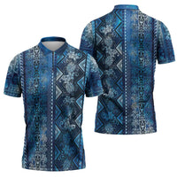 Hawaii Makahiki Turtle Zipper Polo Shirt Galaxy Tapa Pattern - Polynesian Pride