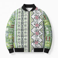 Hawaii Makahiki Turtle Bomber Puffer Jacket Green Tapa Pattern - Polynesian Pride