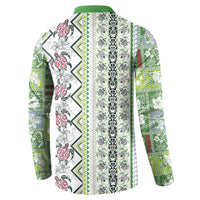 Hawaii Makahiki Turtle Button Sweatshirt Green Tapa Pattern - Polynesian Pride