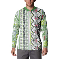 Hawaii Makahiki Turtle Button Sweatshirt Green Tapa Pattern - Polynesian Pride