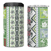 Hawaii Makahiki Turtle 4 in 1 Can Cooler Tumbler Green Tapa Pattern - Polynesian Pride