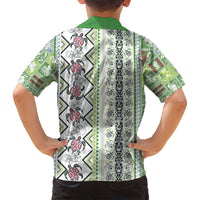 Hawaii Makahiki Turtle Family Matching Off Shoulder Maxi Dress and Hawaiian Shirt Green Tapa Pattern - Polynesian Pride