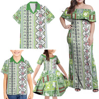 Hawaii Makahiki Turtle Family Matching Off Shoulder Maxi Dress and Hawaiian Shirt Green Tapa Pattern - Polynesian Pride