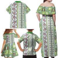 Hawaii Makahiki Turtle Family Matching Off Shoulder Maxi Dress and Hawaiian Shirt Green Tapa Pattern - Polynesian Pride