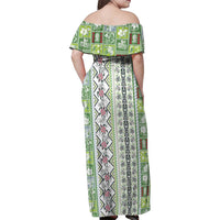 Hawaii Makahiki Turtle Family Matching Off Shoulder Maxi Dress and Hawaiian Shirt Green Tapa Pattern - Polynesian Pride