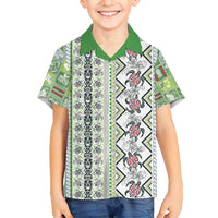 Hawaii Makahiki Turtle Family Matching Off Shoulder Short Dress and Hawaiian Shirt Green Tapa Pattern - Polynesian Pride