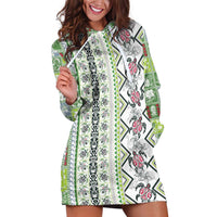 Hawaii Makahiki Turtle Hoodie Dress Green Tapa Pattern - Polynesian Pride