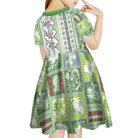 Hawaii Makahiki Turtle Kid Short Sleeve Dress Green Tapa Pattern - Polynesian Pride