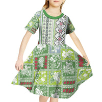 Hawaii Makahiki Turtle Kid Short Sleeve Dress Green Tapa Pattern - Polynesian Pride