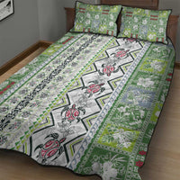 Hawaii Makahiki Turtle Quilt Bed Set Green Tapa Pattern - Polynesian Pride