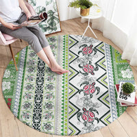 Hawaii Makahiki Turtle Round Carpet Green Tapa Pattern - Polynesian Pride
