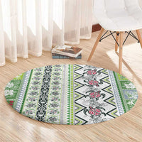 Hawaii Makahiki Turtle Round Carpet Green Tapa Pattern - Polynesian Pride