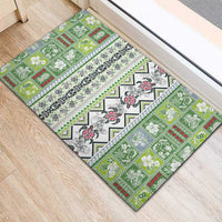 Hawaii Makahiki Turtle Rubber Doormat Green Tapa Pattern - Polynesian Pride