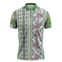 Hawaii Makahiki Turtle Zipper Polo Shirt Green Tapa Pattern LT05 Green - Polynesian Pride