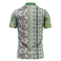 Hawaii Makahiki Turtle Zipper Polo Shirt Green Tapa Pattern - Polynesian Pride