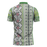 Hawaii Makahiki Turtle Zipper Polo Shirt Green Tapa Pattern LT05 - Polynesian Pride