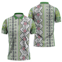 Hawaii Makahiki Turtle Zipper Polo Shirt Green Tapa Pattern LT05 - Polynesian Pride
