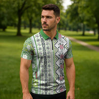 Hawaii Makahiki Turtle Zipper Polo Shirt Green Tapa Pattern LT05 - Polynesian Pride